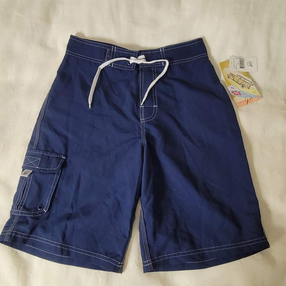 Beach Rays Boys Navy Cargo Board Shorts Large 26/27"